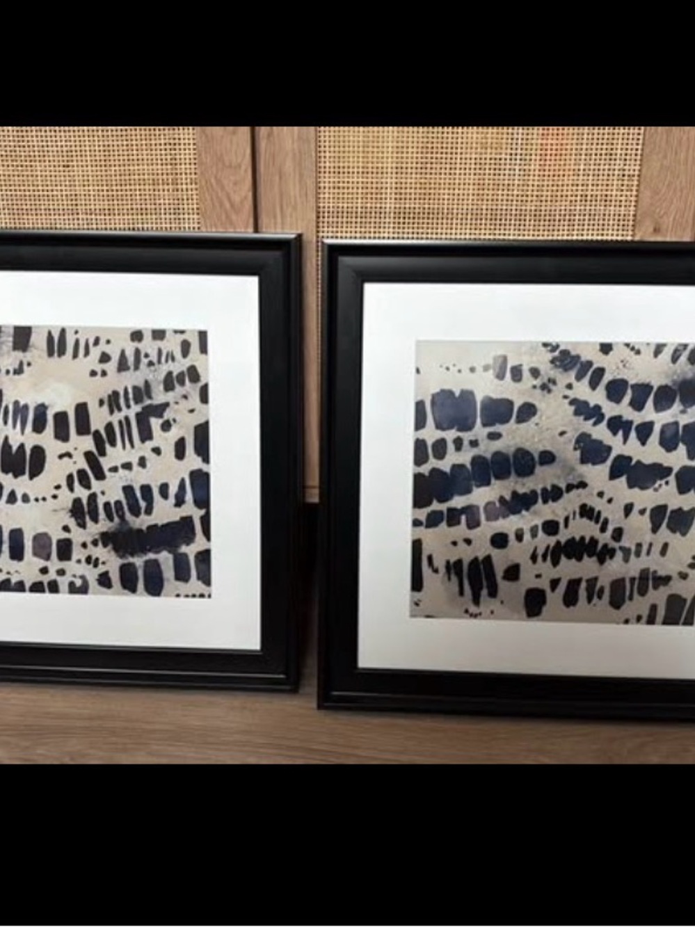 Set of 2 - Abstract Black Navy Blue White Framed Art Print - Modern Home Decor